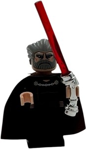 lot 264 image: Lego Star Wars Count Dooku Minifigure with Chrome Curved Hilt Lightsaber