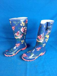 New Womens Journee Collection Seattle Rain Boot Floral Mist Navy Size 7.5