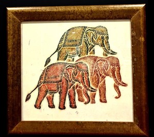 lot 31 image: Framed Thai Elephant Temple Rubbing Print