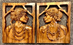 lot 46A image: Pair of Vintage 1960s Wooden Teak Philippine Carvings