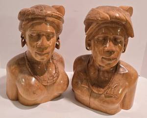 lot 10 image: Wonderful Pair of Carved Wooden Filipino Busts