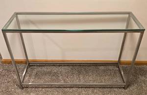 lot 59 image: Rectangular Glass & Chrome Sofa Table