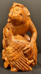 lot 74 image: Hand Carved Monkey and Bird Figurine