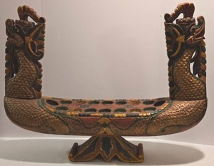 lot 19 image: Incredible Hand Carved & Painted Dragon Boat Sculpted Mancala Game