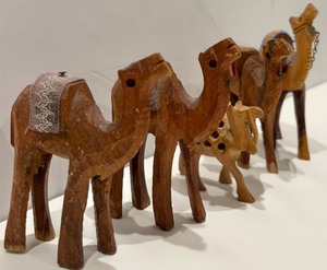 lot 125 image: Collection of Four Wooden Camel Figurines