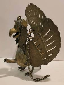 lot 22 image: Indonesian Brass Garuda (Giant Bird) Wauung Kulit Hanging Oil Lamp