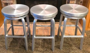lot 106 image: Set of Three Stainless Steel Kitchen Stools