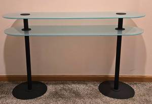 lot 47 image: Contemporary Style Frosted Two Tiered Glass Top Console Table