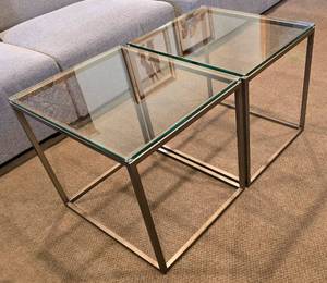 lot 104 image: Pair of Glass and Metal Occasional Tables