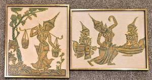 lot 153 image: Pair of Vintage Thai Stone Rubbing Wall Hangings