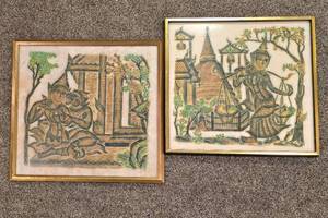 lot 172 image: Framed Thai Stone Rubbing Duo