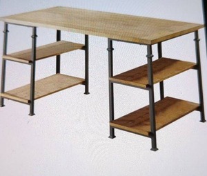 lot 2 image: Factory Rustic Oak Finish & Poplar Writing Desk with Open Shelving