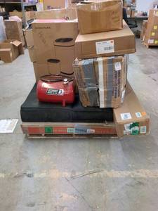 lot 175 image: Mixed Lot of UnsoldDamaged Missing Parts Items Including Portable Air Tank, Trash Can, Lamp, and More