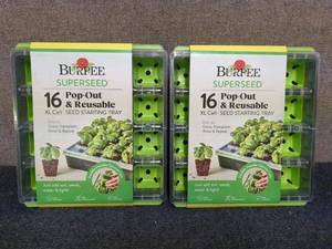 lot 209 image: 3 - Set of 2 Burpee Superseed 16 Cell Pop-Out & Reusable Seed Starting Trays