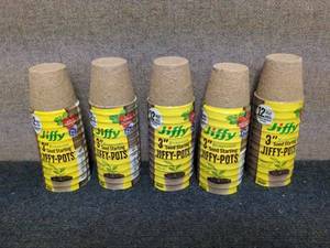 lot 218 image: 2 - Set of 5 Jiffy 3 Seed Starting Peat Pots - Biodegradable Planting Pots