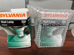 lot 32 image: Lot of 2 NEW Sylvania 250 Watts 120V Infrared Heat Lamps - For a warm soothing feeling