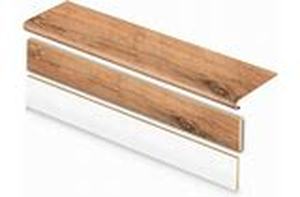 lot 45 image: Lot of 12 mixed Cap A Tread Fresh Oak 47 in. L x 12.15 in. W x 1.69 in. T Vinyl Stair Tread and Reversible Riser Kit