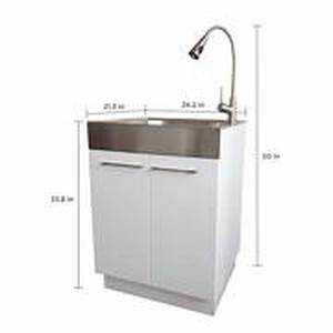 lot 8 image: Glacier Bay 24 in. W x 21 in. D x 34 in. L Freestanding Stainless Steel Apron-Front Laundry Sink with Faucet and Cabinet in White Customer Returns Review all pictures
