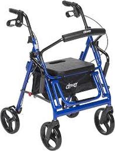 Drive Medical Duet Dual Function Transport Wheelchair Walker Rollator, Blue