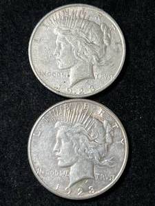 2 US 1923 PEACE SILVER DOLLARS