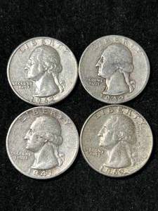 GROUP OF 4 US SILVER WASHINGTON QUARTERS