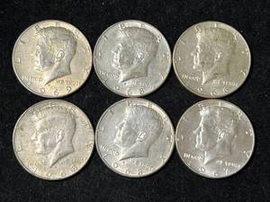 GROUP OF 6 US 40% SILVER KENNEDY HALF DOLLARS
