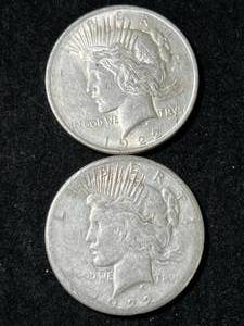 2 US 1922 PEACE SILVER DOLLARS