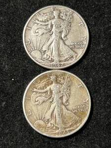 2 US WALKING LIBERTY HALF DOLLARS 1942 1943