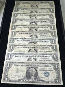 GROUP OF 10 US BLUE SEAL $1 SILVER CERTIFICATES