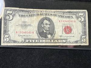 1963 US RED SEAL $5 BILL