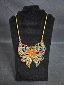 lot 1 image: Colorful Butterfly Pendant Necklace with Gemstone Accents - display not included