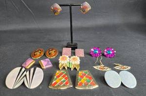 lot 12 image: Collection of Vintage Earrings with Colorful Designs - display not included