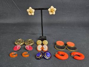 lot 19 image: Assorted Vintage Earrings Lot - 9 Pairs with Colorful Styles - display not included