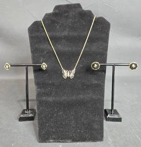lot 21 image: Vintage 1928 Butterfly Necklace and Set of 2 Pairs of Earrings - displays not included