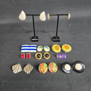 lot 26 image: Collection of Vintage Statement Earrings - displays not included