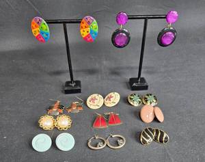 lot 28 image: Collection of Vintage Earrings - Colorful and Unique Designs - displays not included
