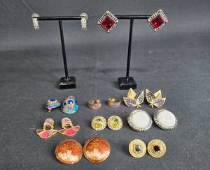lot 30 image: Lot of 10 Assorted Vintage Earrings - Colorful and Unique Designs - displays not included