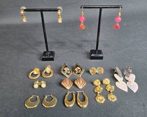 lot 35 image: Collection of Fashion Earrings in Various Styles - displays not included