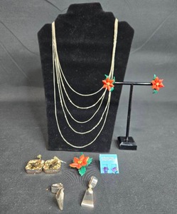 lot 41 image: Assorted Vintage Jewelry Collection Including Necklaces and Earrings w Matching Pin - displays not included