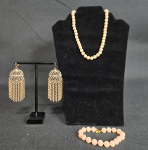 lot 45 image: Set of 3 Vintage Jewelry Pieces Necklace, Bracelet, and Earrings - displays not included