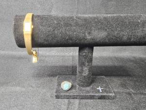 lot 50 image: Seiko Quartz Watch (untested) with Gold-tone Bracelet and Turquoise Ring with Blue Cross Pendant - display not included