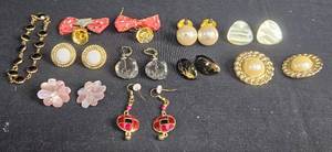 lot 181 image: Collection of Vintage Earrings and Swarovski Black Crystal Bracelet - Assorted Styles