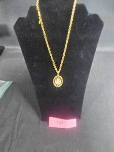 lot 205 image: Vintage Floral Pendant Necklace with Gold Tone Chain - 1928 - display not included
