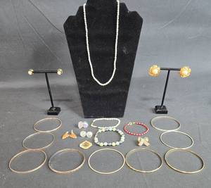 lot 131 image: Collection of Vintage Jewelry including Necklaces, Earrings, and Bracelets - displays not included