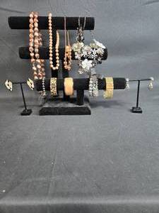 lot 152 image: Assorted Vintage Jewelry Collection with Bracelets, Necklaces, Watch (untested) and Earrings - displays not included