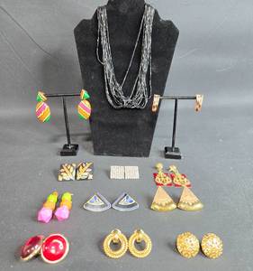 lot 161 image: Collection of Vintage Costume Jewelry Including Earrings and Necklaces - displays not included