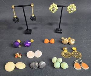 lot 164 image: Collection of Vintage Earrings in Assorted Styles and  - displays not included