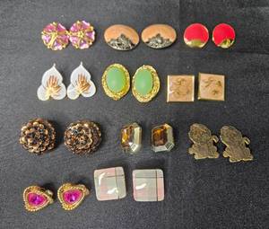 lot 75 image: Collection of Vintage Clip-On Earrings with Diverse Designs
