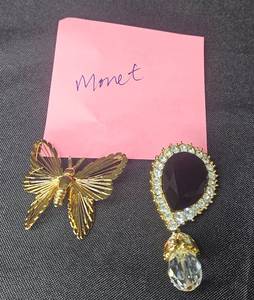 lot 147 image: Collection of 2 Vintage Monet Brooches - Butterfly and Black Teardrop