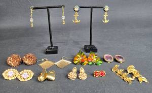 lot 129 image: Collection of Vintage Earrings including Anchor and Floral Designs - displays not included